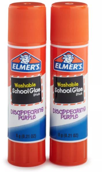 5 PACK Elmers Goes On Purple Dries Clear Glue Sticks