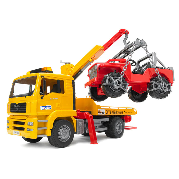 Bruder MAN TGA Tow Truck with Cross-Country Vehicle