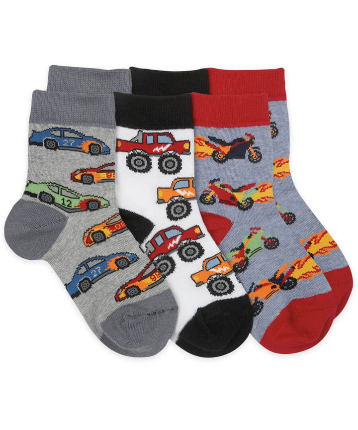 Jefferies Boys’ Crew Socks – Construction & Fast Vehicle Patterns (Single Pack, Random Color)