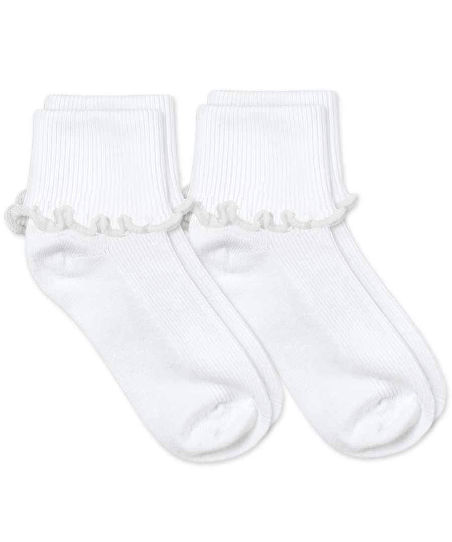 Jefferies Girls’ Ripple Edge Turn Cuff Socks – 2 Pair Pack