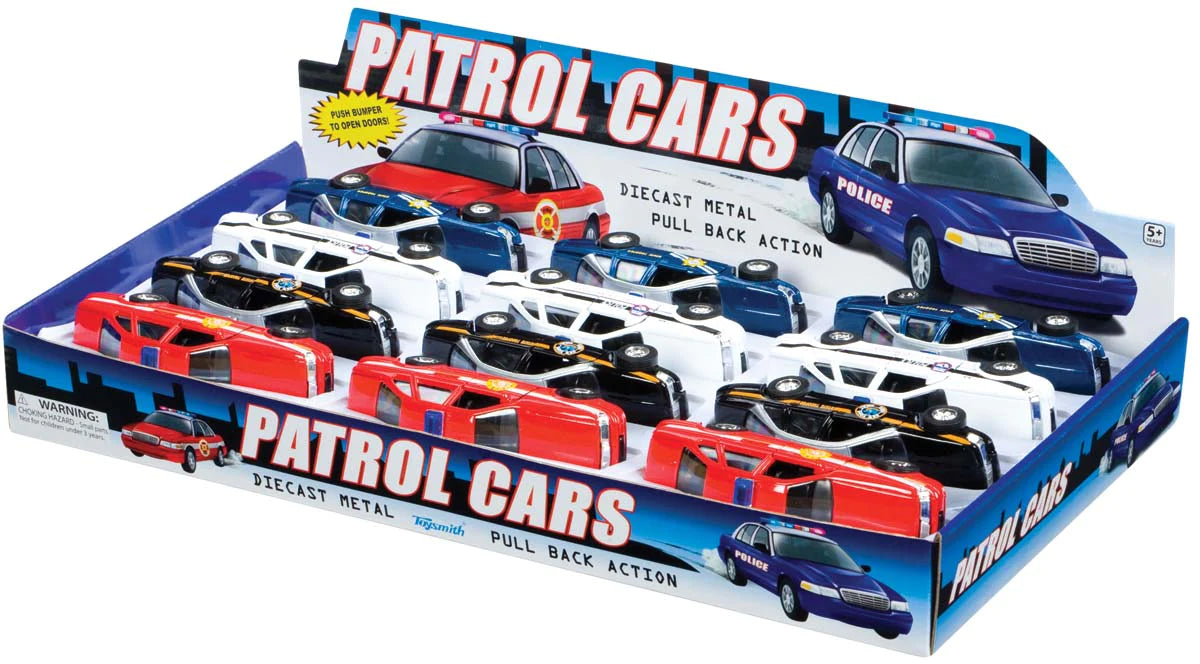 Toysmith Pull Back Patrol Cars - Assorted - One Per Order