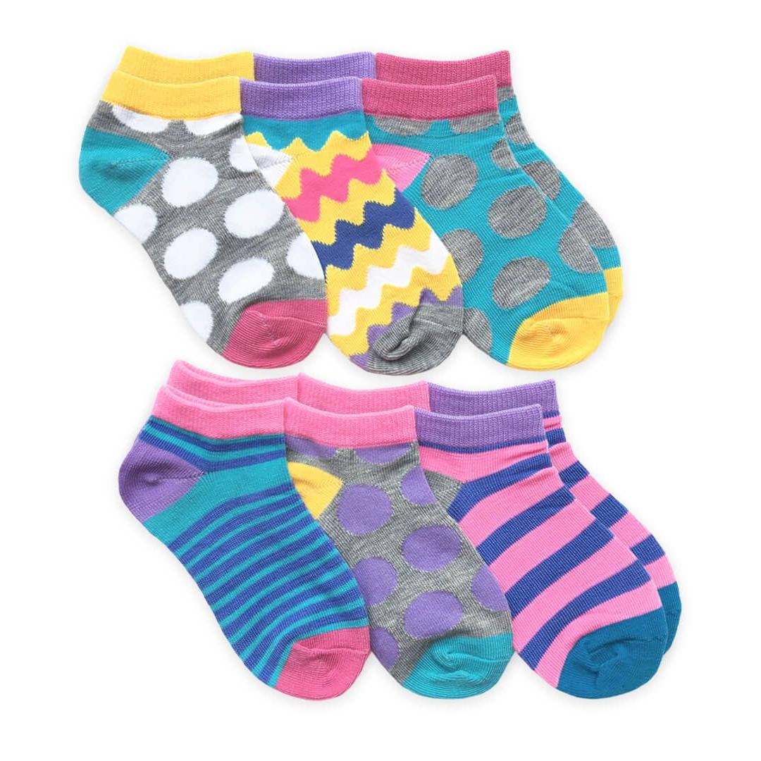 Jefferies Girls’ Polka Dot & Stripe Low-Cut Socks – 6 Pair Pack
