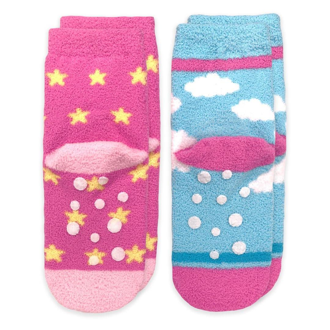 Jefferies Socks Unicorn and Rainbow Fuzzy Non-Skid Slipper Socks 2 Pair Pack