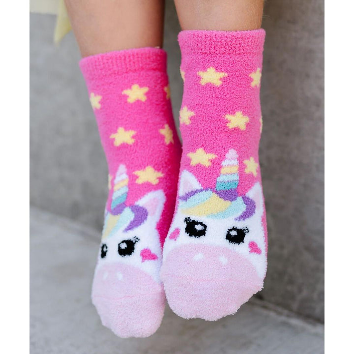 Jefferies Socks Unicorn and Rainbow Fuzzy Non-Skid Slipper Socks 2 Pair Pack