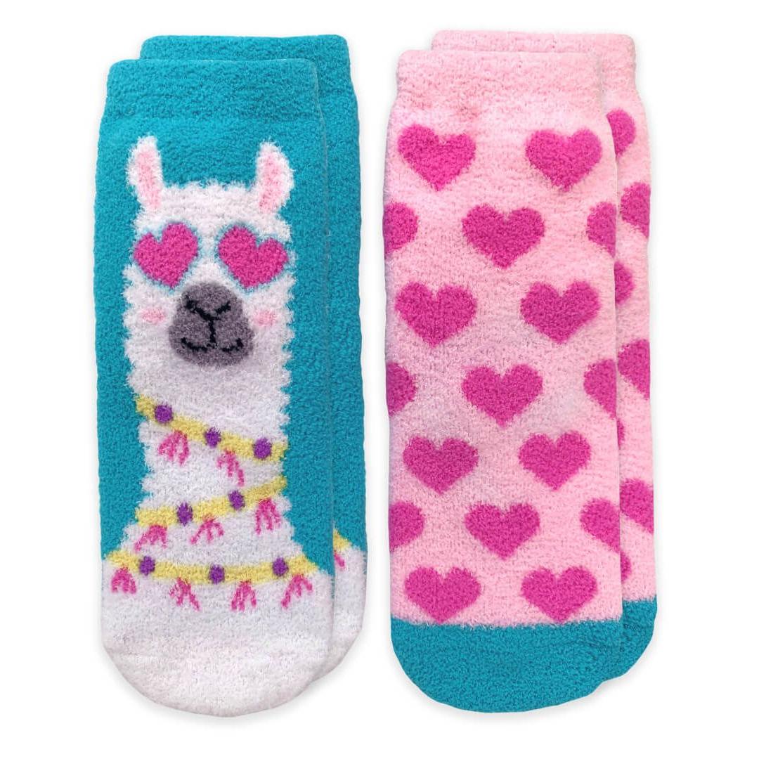 Jefferies Socks Llama and Hearts Fuzzy Non-Skid Slipper Socks 2 Pair Pack