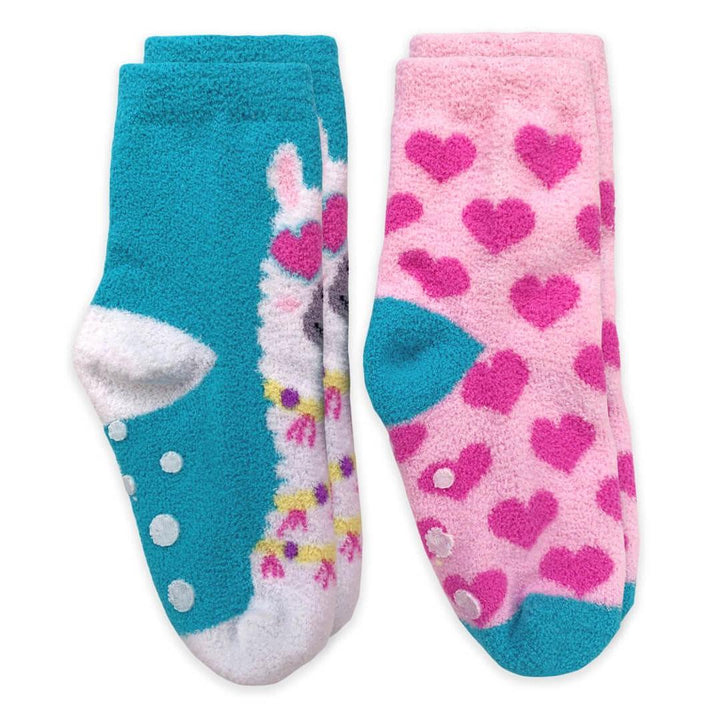 Jefferies Socks Llama and Hearts Fuzzy Non-Skid Slipper Socks 2 Pair Pack