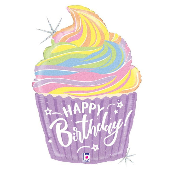 22" Pastel Birthday Cupcake Holographic