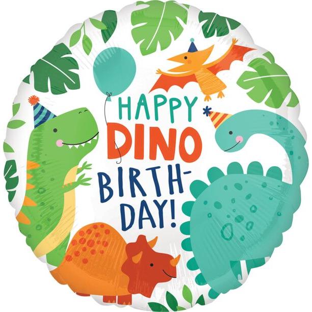 17" Happy Dino Birthday Mylar Balloon