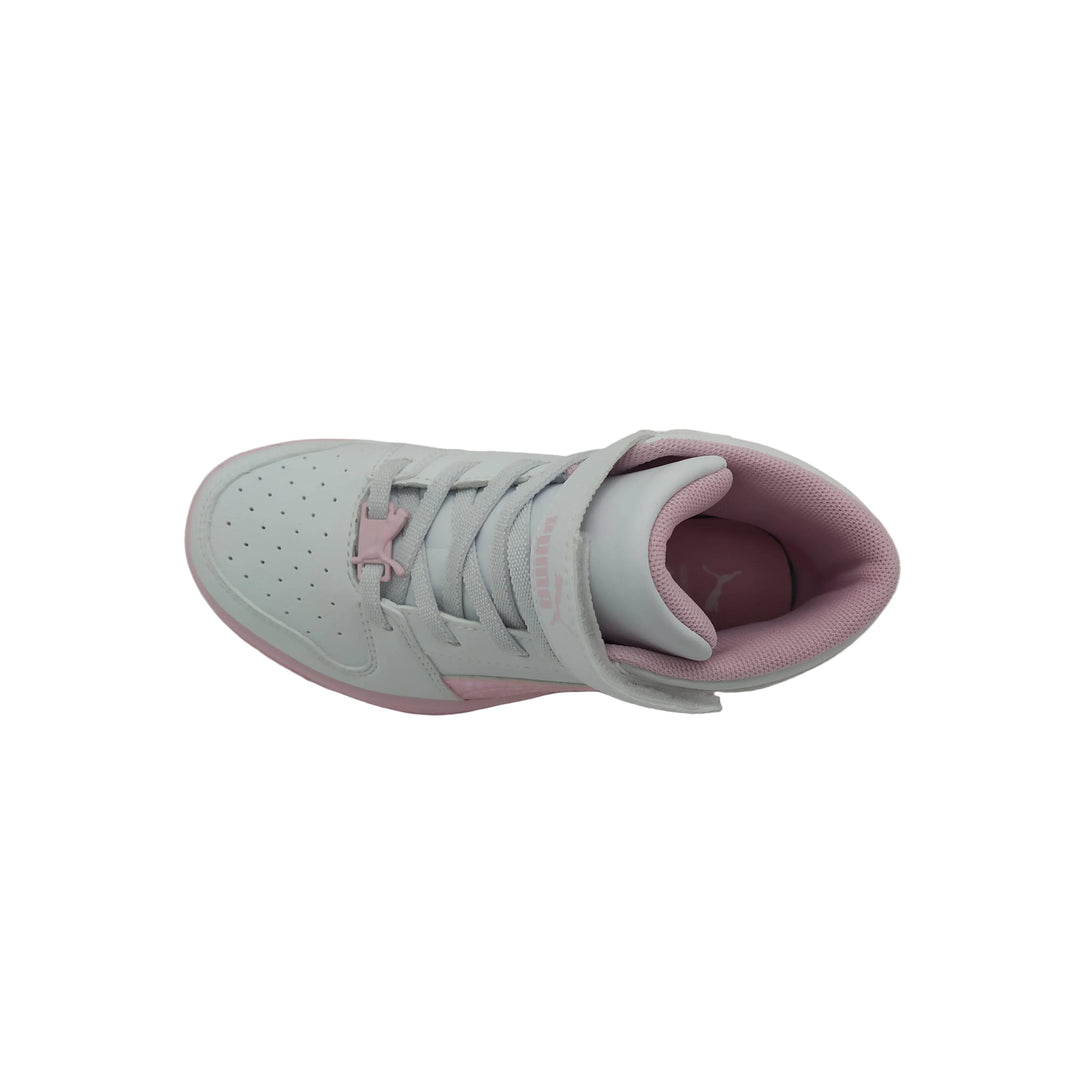 Light blue and pink sneaker on a light gray background