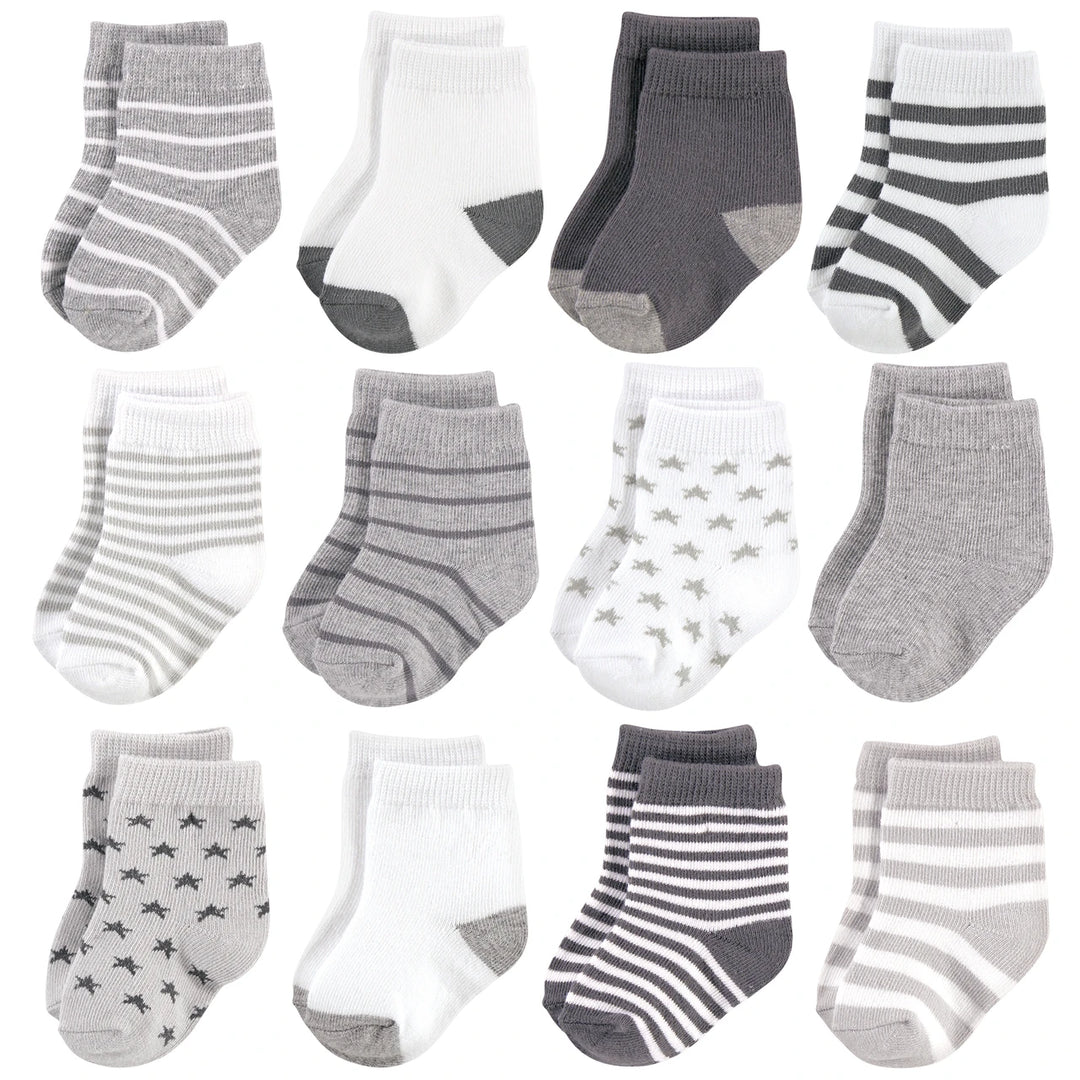 Hudson Baby Cotton Rich Newborn &amp; Terry Socks 12-Pack