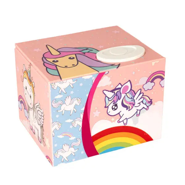 Unicorn Hiding in Box Coin Bank