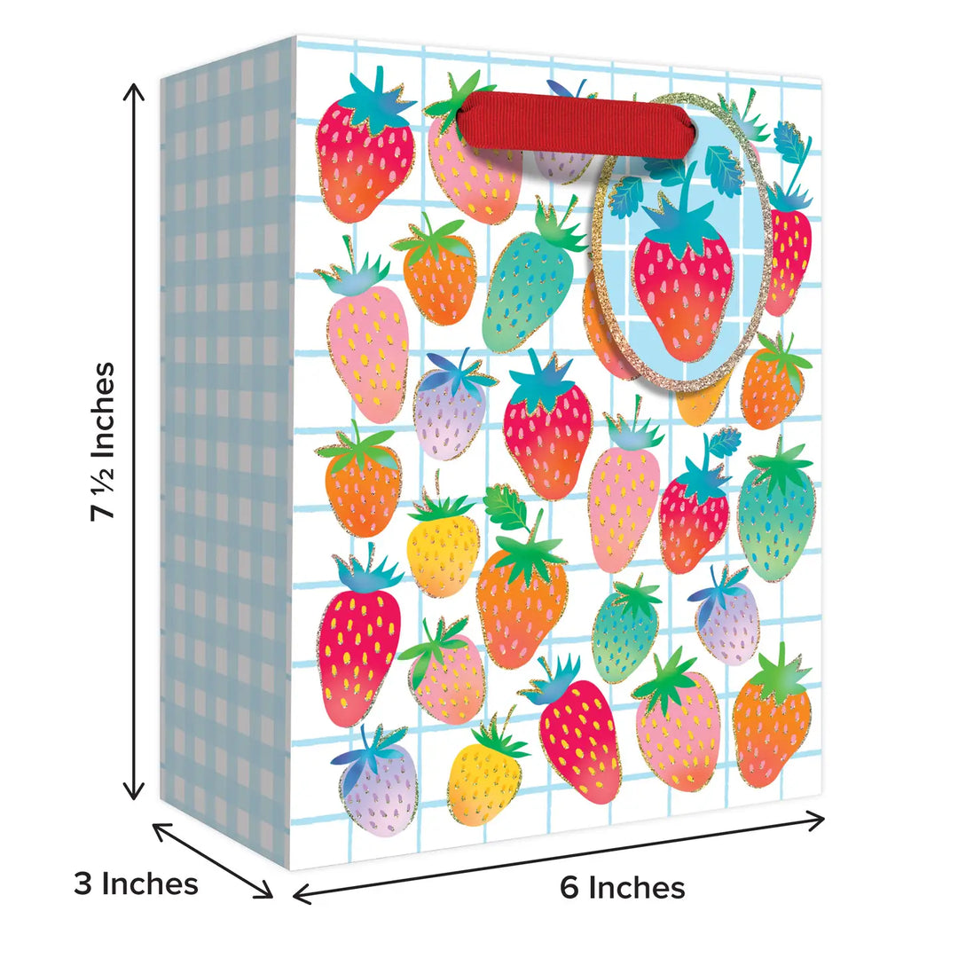 Sweet Strawberries Gift Bag Small 6" x 7.5" x 3"