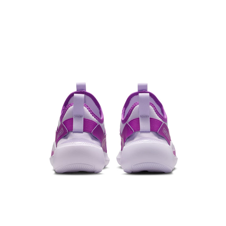 Purple and white athletic shoes on a white background