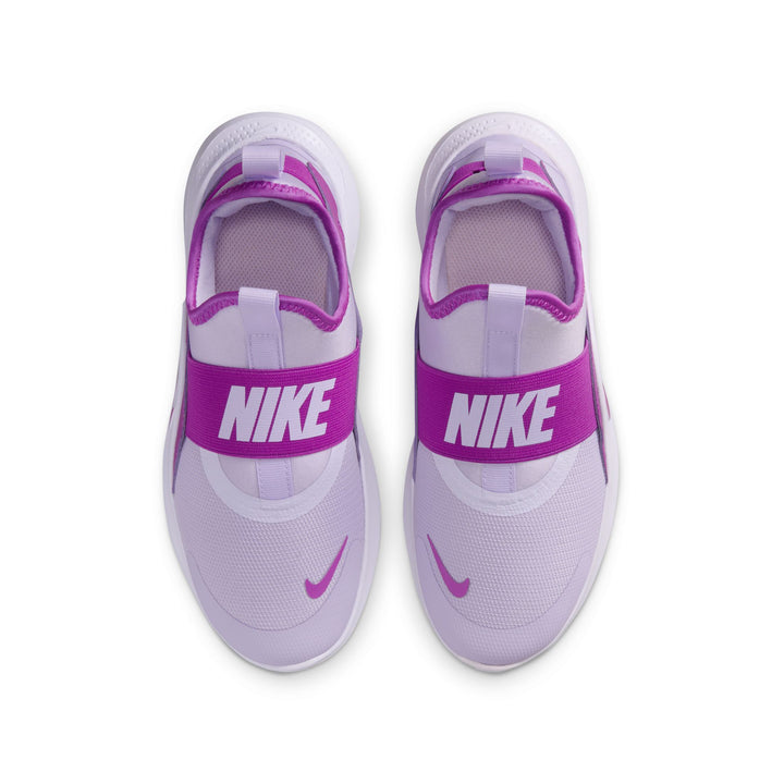 Purple Nike slip-on shoes on a white background