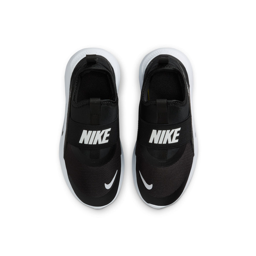 Black Nike slip-on shoes on a white background