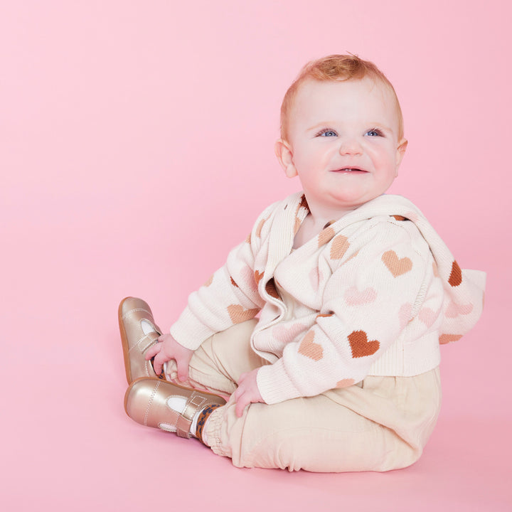 See Kai Run Bianca Mini First Walker Mary Jane Baby Dress Shoe (Black Patent & Gold)