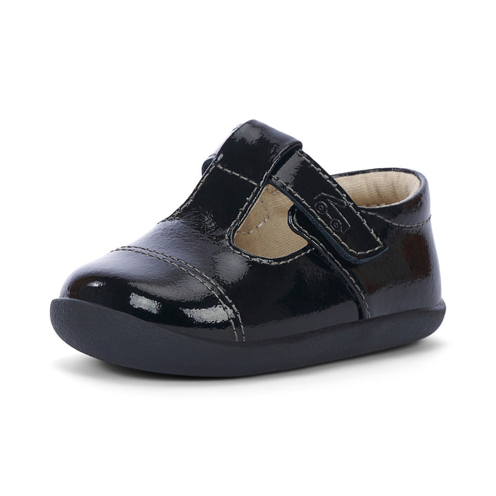 See Kai Run Bianca Mini First Walker Mary Jane Baby Dress Shoe (Black Patent & Gold)