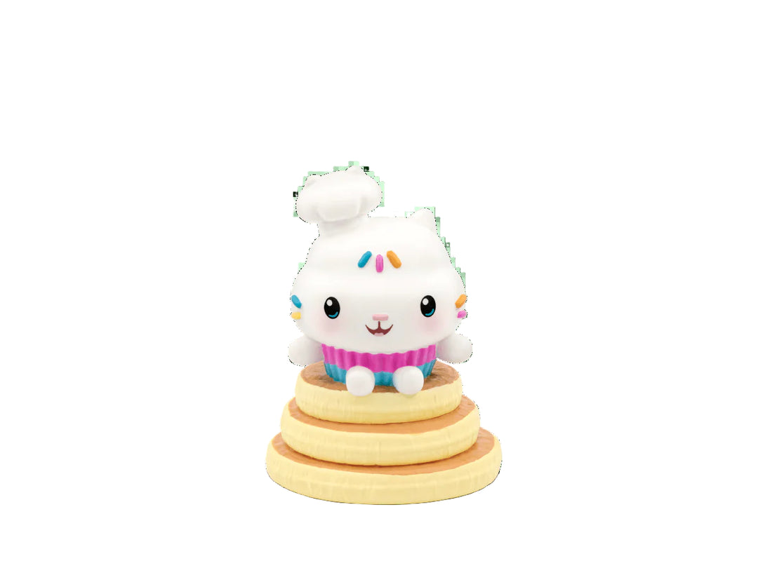 Toy resembling a stack of ice cream cones with a character on top against a white background