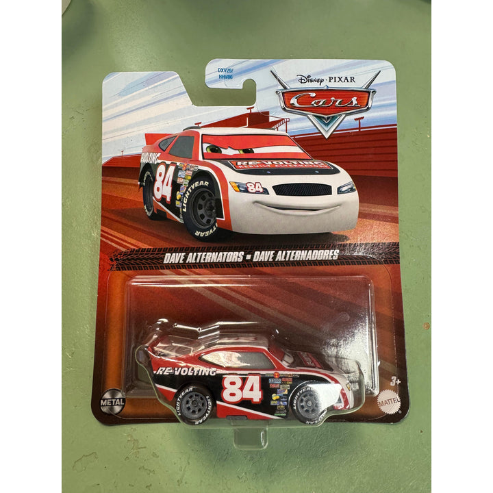 A toy model of the character Flash McQueen from the Disney Pixar Cars movie, packaged in a blister pack.