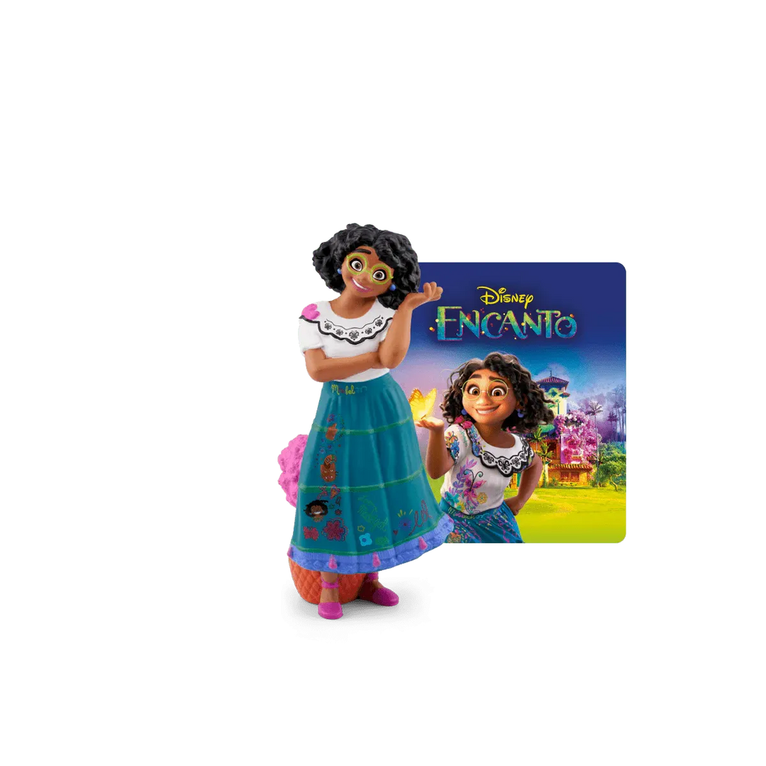 Toy figure of a character from Disney's 'Encanto' with a matching toy box in the background.