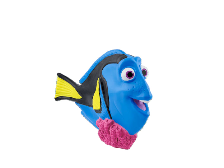 Blue fish figurine with pink coral on a white background