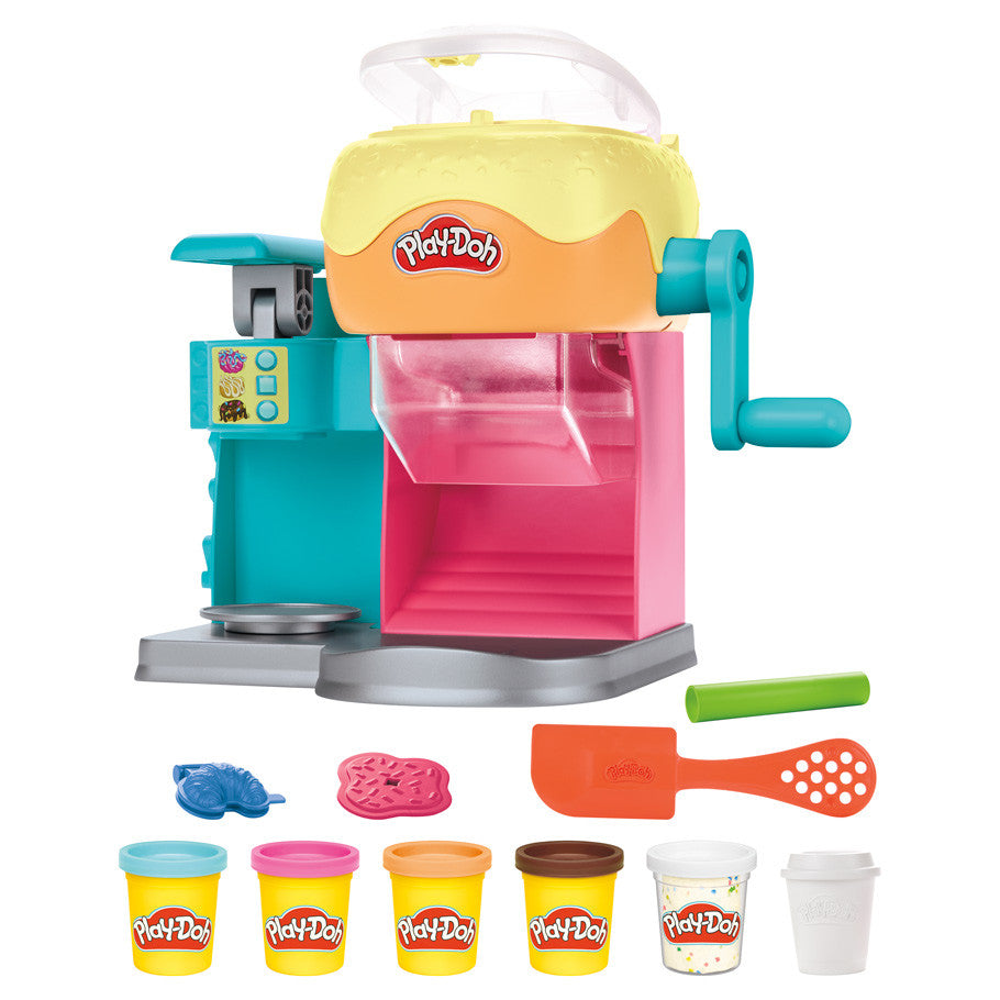 Play-Doh ice cream maker toy set with various components on a white background