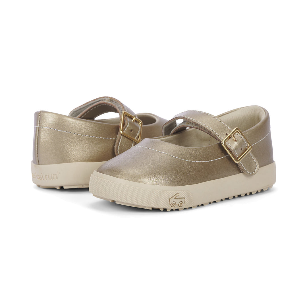See Kai Run Lucia Mary Jane Dress Shoe (Toddler/Little Kid) – Black Patent & Gold