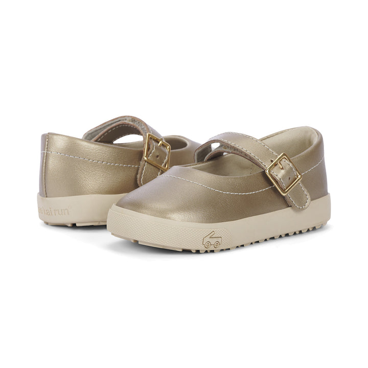 See Kai Run Lucia Mary Jane Dress Shoe (Toddler/Little Kid) – Black Patent & Gold