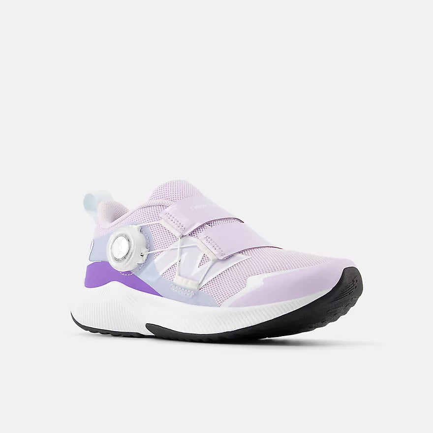 Lavender sneaker with white sole on a light gray background