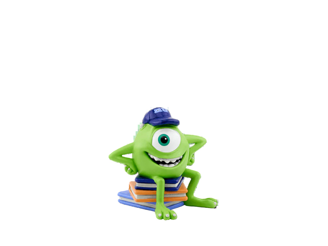 Green animated character with a blue cap on a white background
