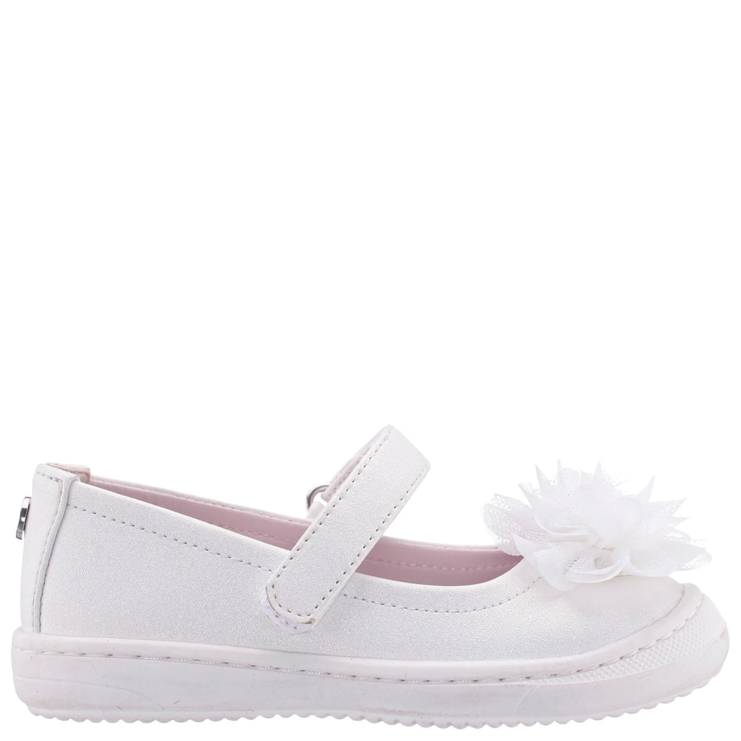White shoe with a bow on a white background