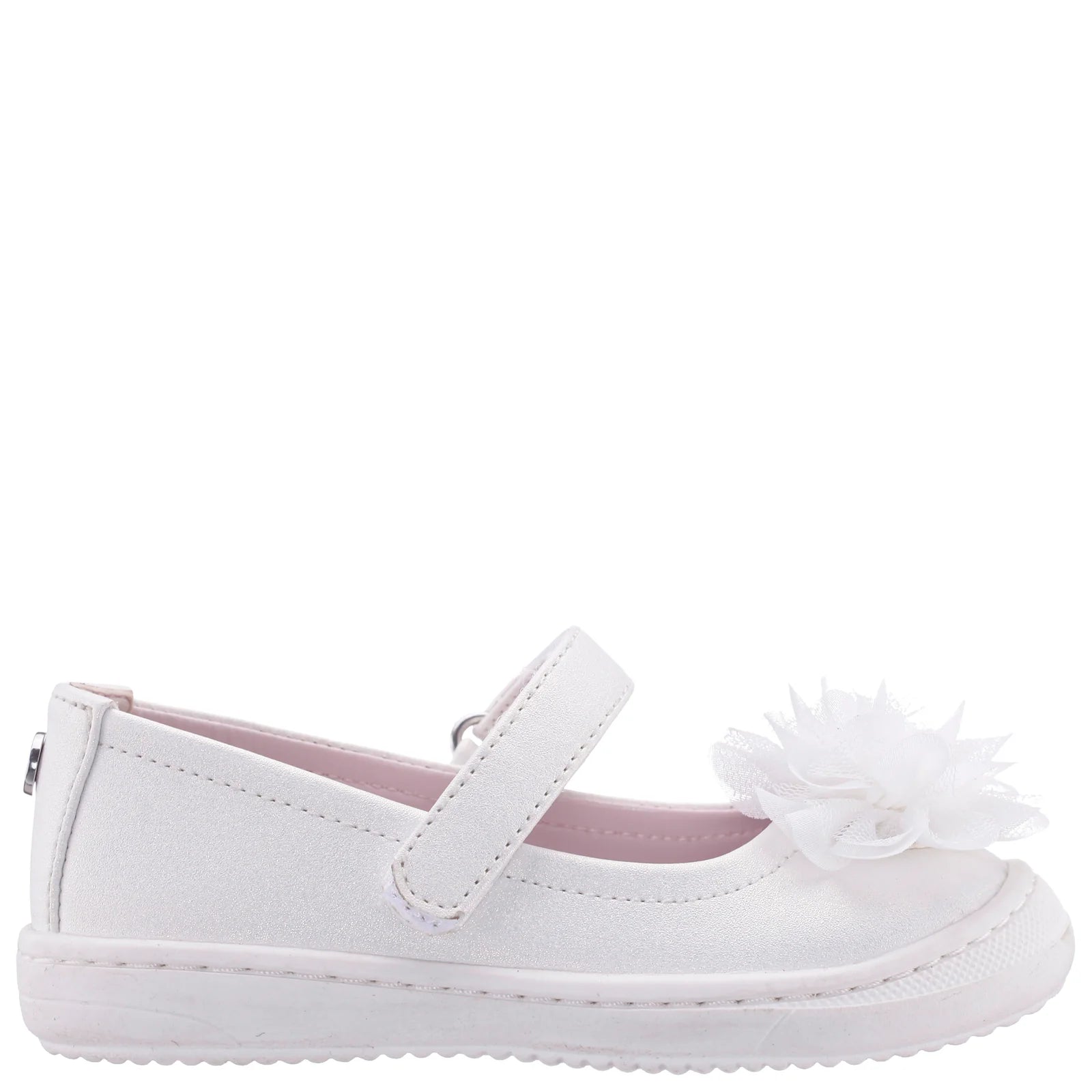 White shoe with a bow on a white background