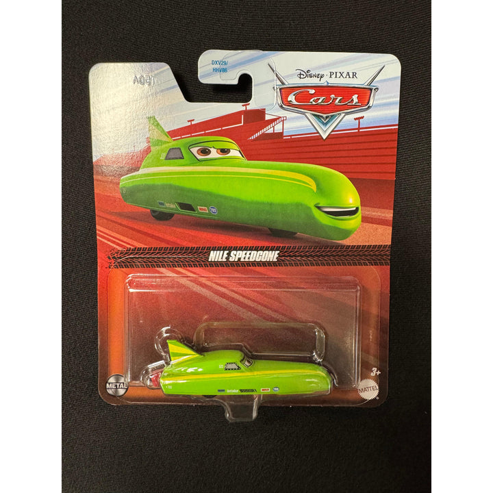 A toy model of the character Flash McQueen from the Disney Pixar Cars movie, packaged in a blister pack.