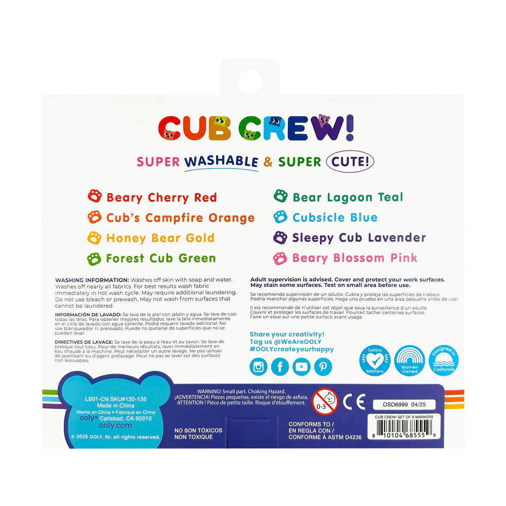 OOLY Cub Crew Washable Markers – Set of 8