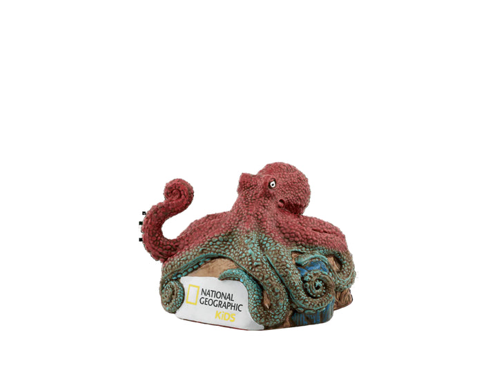 Decorative octopus figure with National Geographic label on a white background