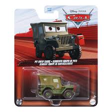 Toy car in a transparent display case on product packaging.