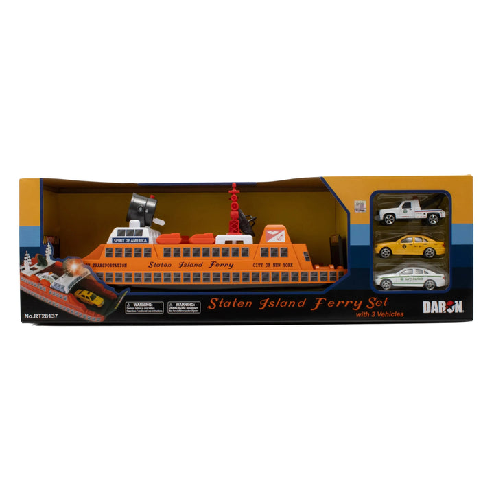 Boxed Staten Island Ferry set with vehicles on a white background