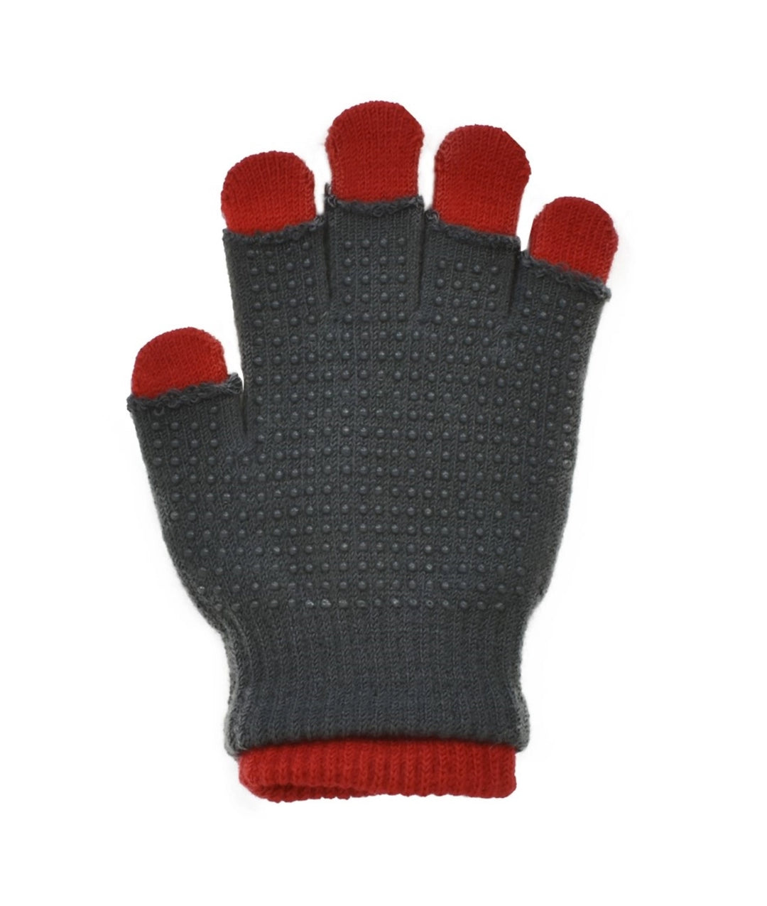 Gray glove with red accents on a white background