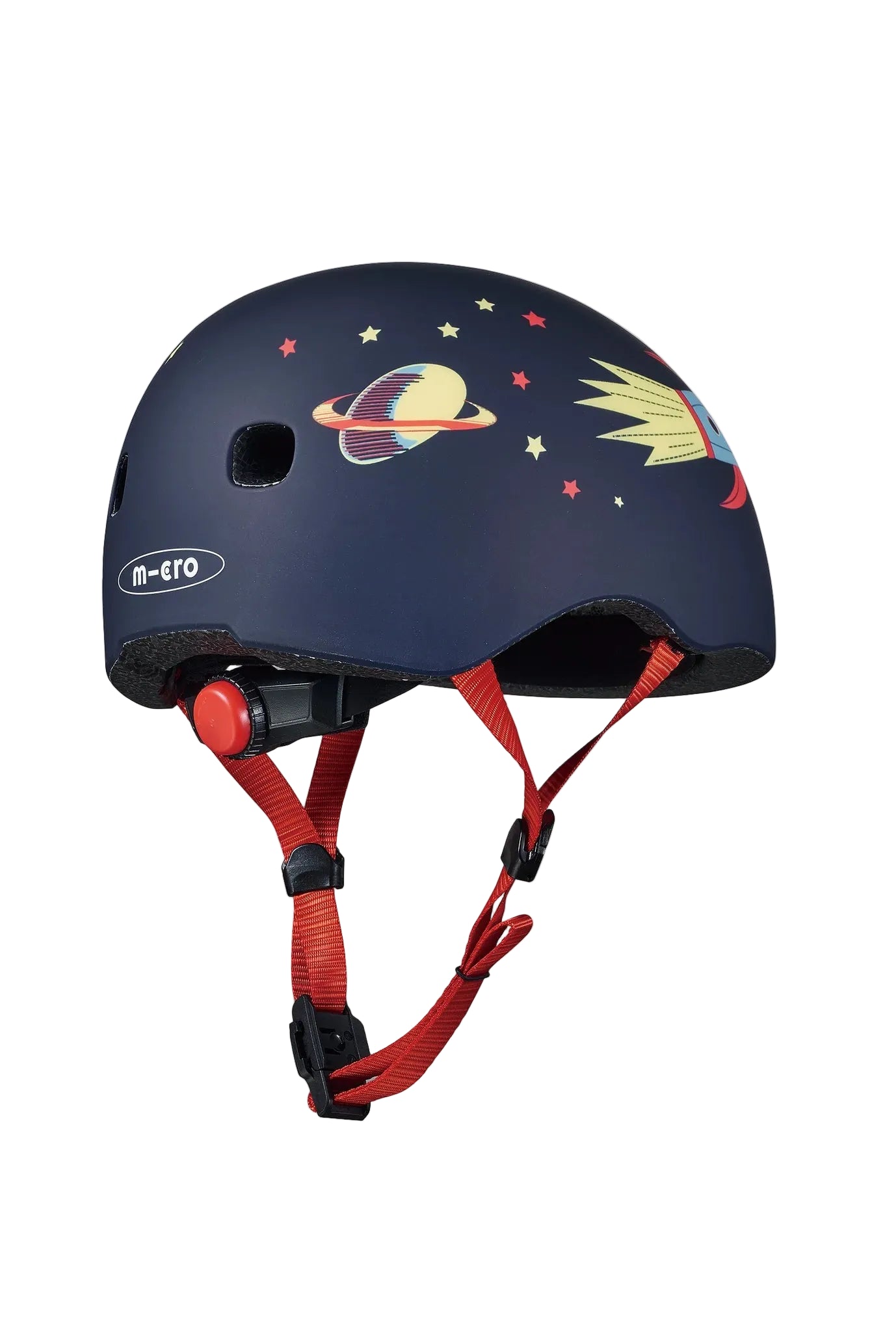 Children's helmet with space-themed design on a white background