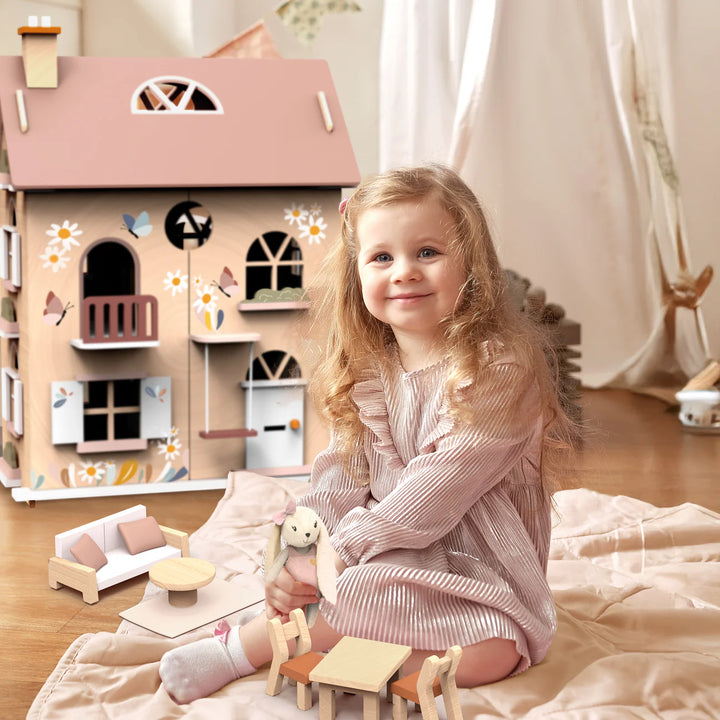 Flowers Cottage – Wooden Dollhouse Play Set