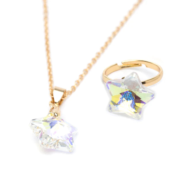 Great Pretenders Boutique Holographic Star Necklace With Ring Or Earring Set
