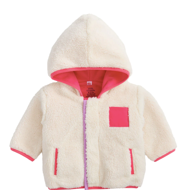 Children's fleece jacket with pink accents on a white background