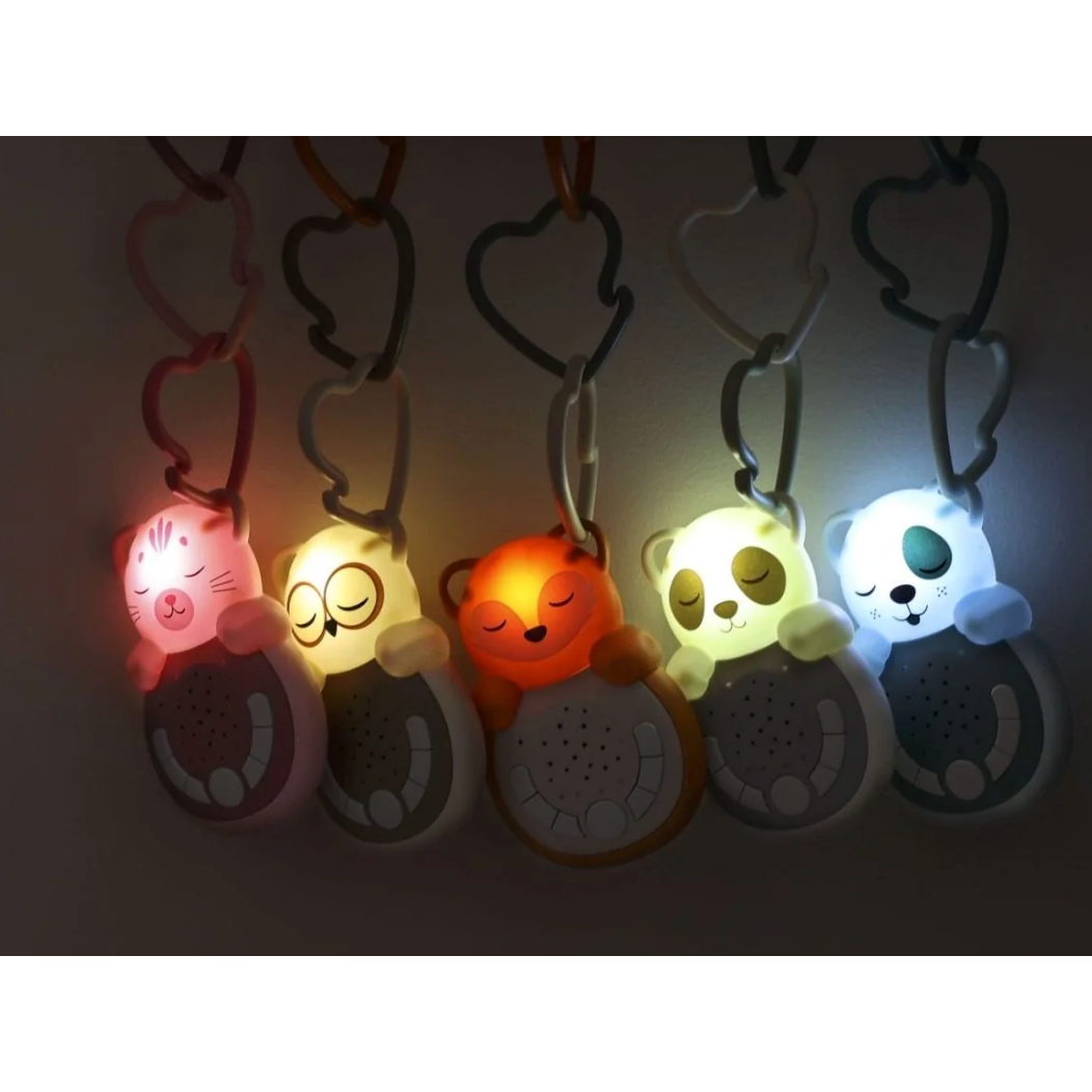A collection of night lights in the shape of animals, with different colors and designs, featuring a bear, a hippopotamus, a panda, and a lion.