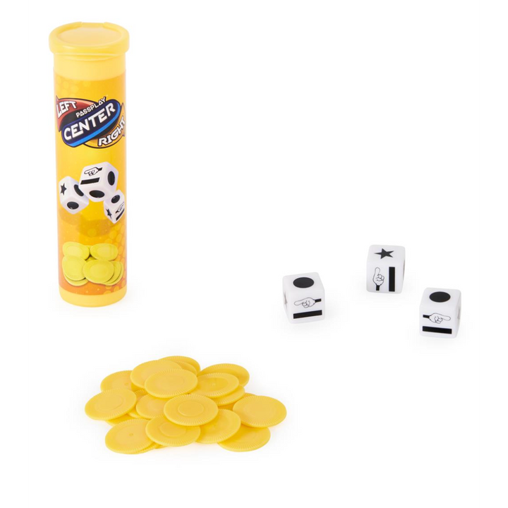 THE GAME OF LEFT CENTER RIGHT, EASY ADDICTIVE TRAVEL TUBE FUN DICE GAME