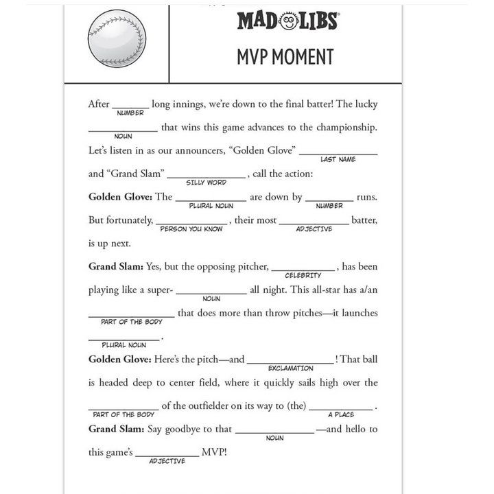 Home Run Mad Libs