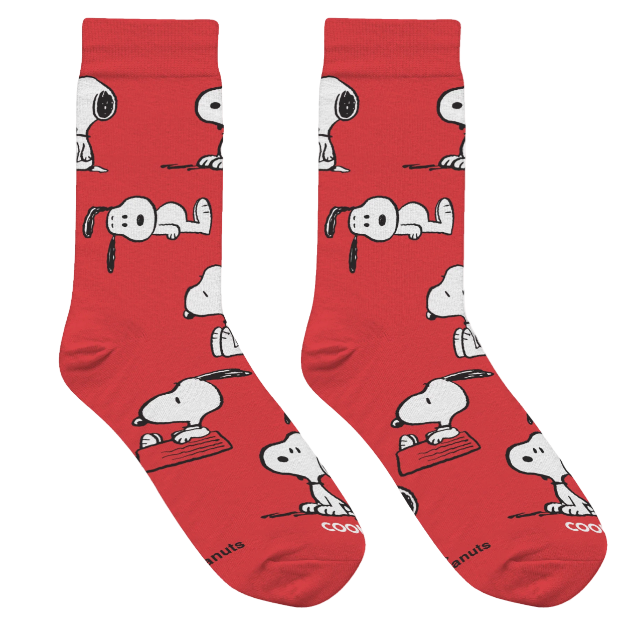 Red socks with Snoopy on them
