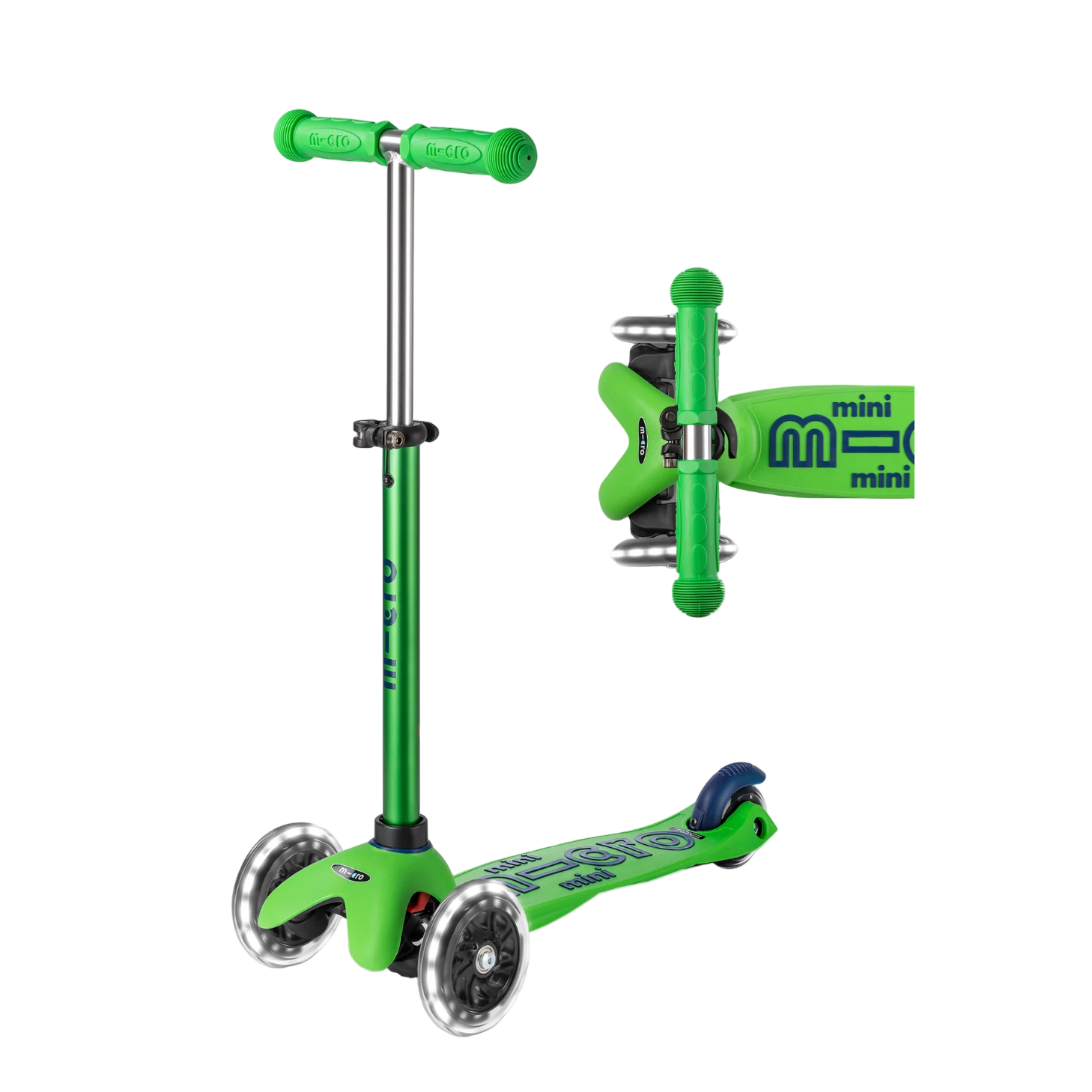 Green scooter with a smaller scooter attached on a white background