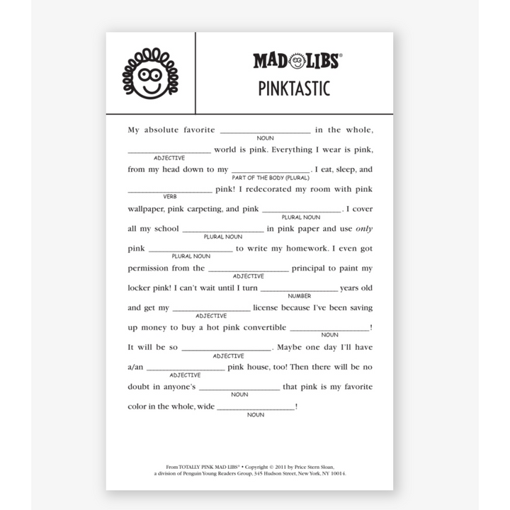 Totally Pink Mad Libs