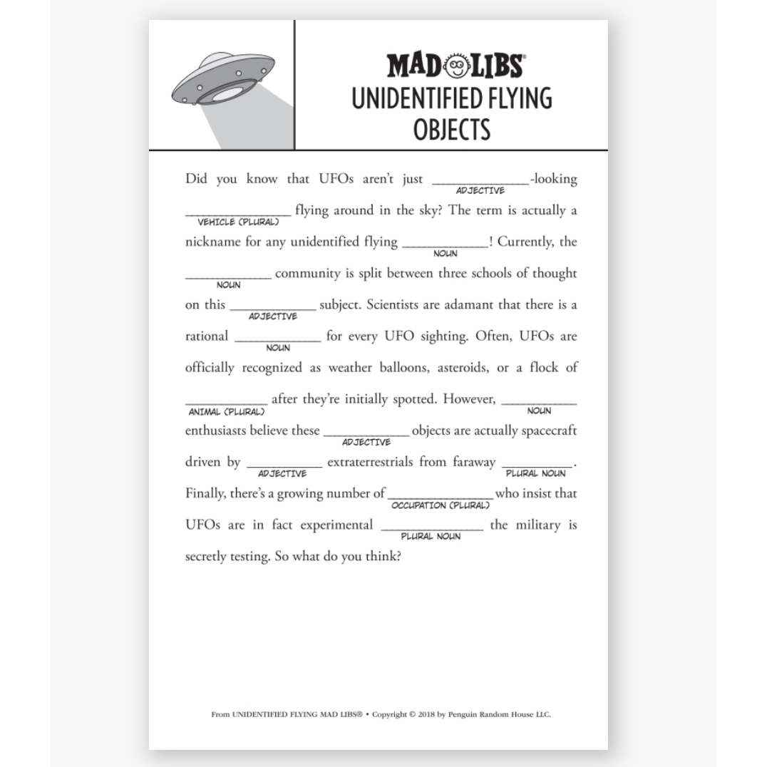Unidentified Flying Mad Libs