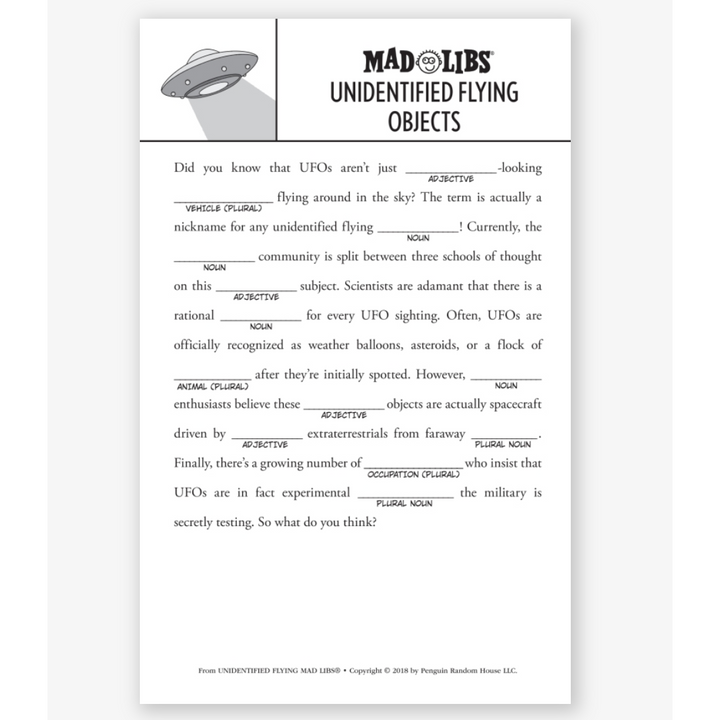 Unidentified Flying Mad Libs